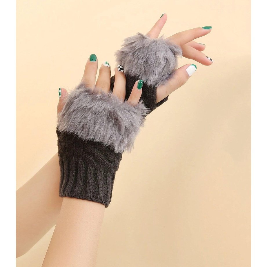 Trim Fluffy Knit Gloves Fingerless Winter gloves