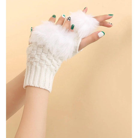 Trim Fluffy Knit Gloves Fingerless Winter gloves